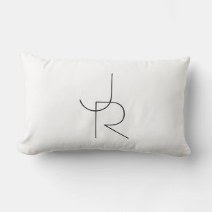 Modern 2 Overlapping Initials   Black on White Lumbar Cushion