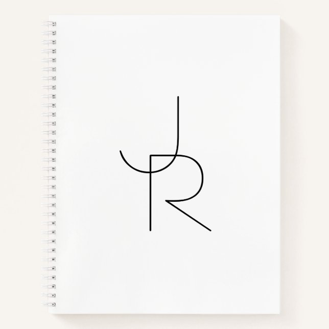 Modern 2 Overlapping Initials | Black on White Notebook (Front)