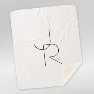 Modern 2 Overlapping Initials   Black on White Sherpa Blanket