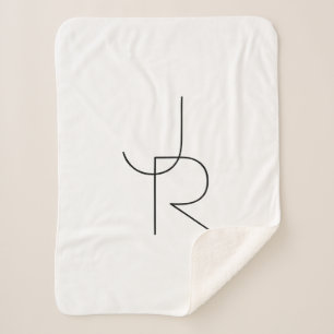 Modern 2 Overlapping Initials Black on White Sherpa Blanket