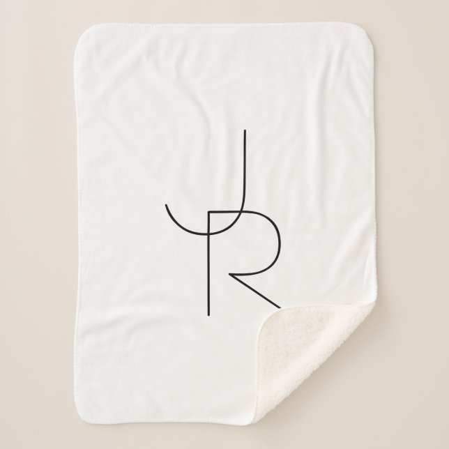 Modern 2 Overlapping Initials | Black on White Sherpa Blanket (Front)