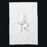 Modern 2 Overlapping Initials | Black on White Tea Towel<br><div class="desc">Modern overlapping initials.</div>