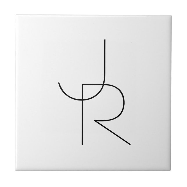 Modern 2 Overlapping Initials | Black on White Tile (Front)