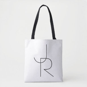 Modern 2 Overlapping Initials   Black on White Tote Bag
