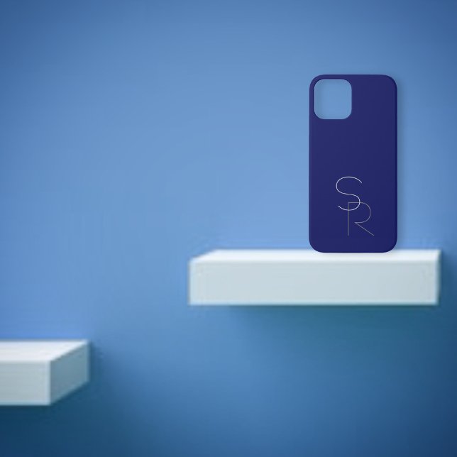 Modern 2 Overlapping Initials | Greys on Navy Blue iPhone Case (Creator Uploaded)