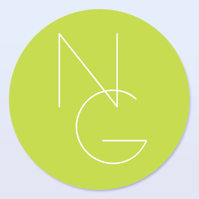 Modern 2 Overlapping Initials | Lime Green Classic Round Sticker (Creator Uploaded)