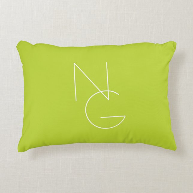 Modern 2 Overlapping Initials | Lime Green Decorative Cushion (Front)