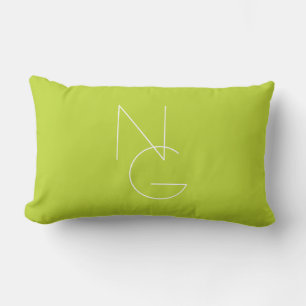Modern 2 Overlapping Initials Lime Green Lumbar Cushion