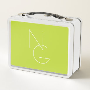 Modern 2 Overlapping Initials   Lime Green Metal Lunch Box
