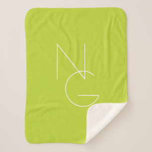 Modern 2 Overlapping Initials   Lime Green Sherpa Blanket