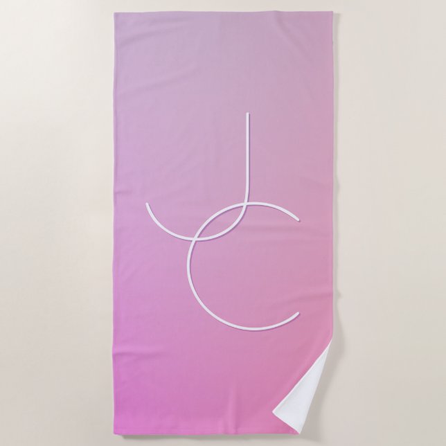 Modern 2 Overlapping Initials | Pink Ombre Beach Towel (Front)