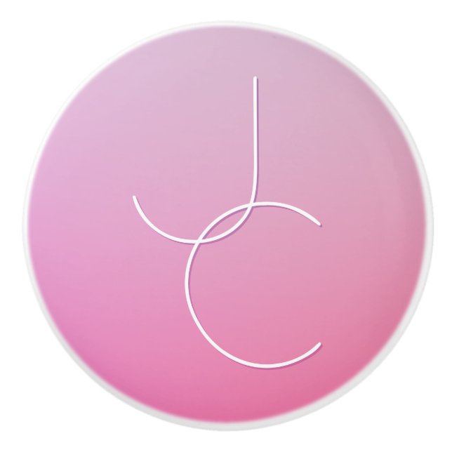 Modern 2 Overlapping Initials | Pink Ombre Ceramic Knob (Front)