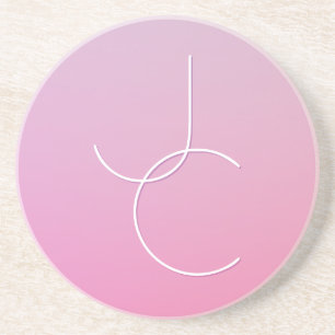 Modern 2 Overlapping Initials Pink Ombre Coaster