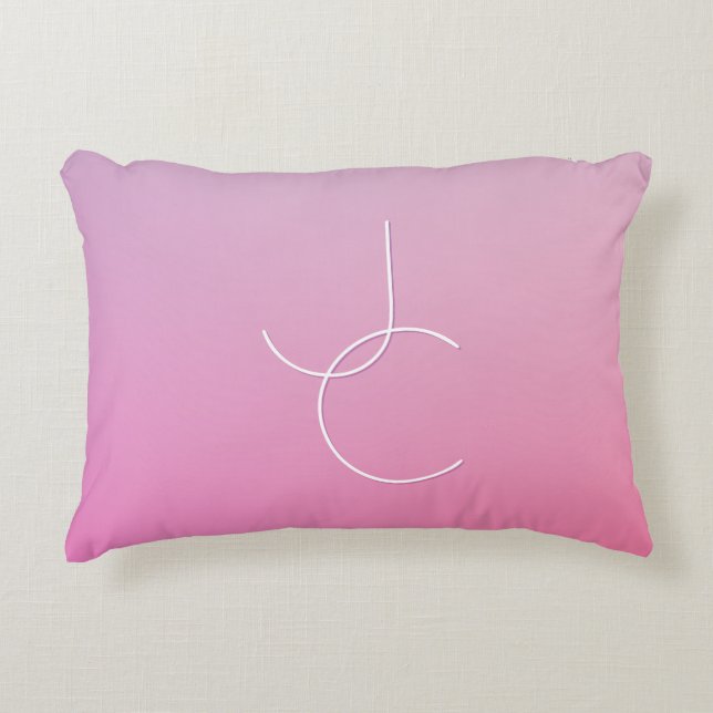 Modern 2 Overlapping Initials | Pink Ombre Decorative Cushion (Front)