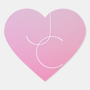Modern 2 Overlapping Initials   Pink Ombre Heart Sticker