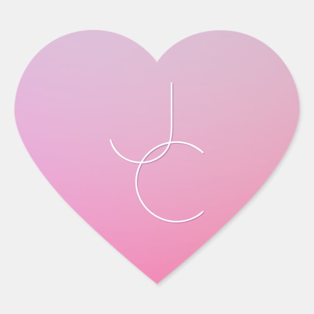 Modern 2 Overlapping Initials | Pink Ombre Heart Sticker (Front)