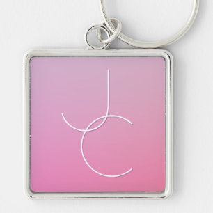 Modern 2 Overlapping Initials Pink Ombre Key Ring