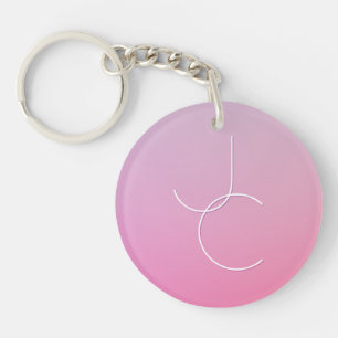 Modern 2 Overlapping Initials Pink Ombre Key Ring