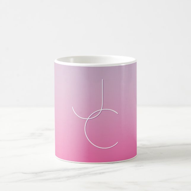 Modern 2 Overlapping Initials | Pink Ombre Magic Mug (Center)