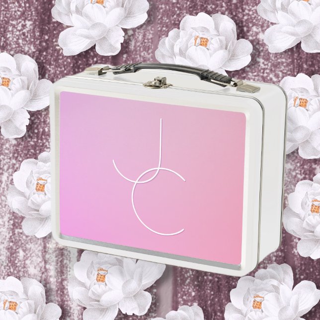 Modern 2 Overlapping Initials | Pink Ombre Metal Lunch Box (Creator Uploaded)