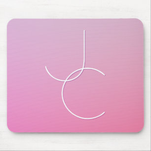 Modern 2 Overlapping Initials Pink Ombre Mouse Pad