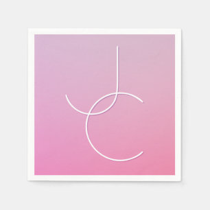 Modern 2 Overlapping Initials   Pink Ombre Napkin
