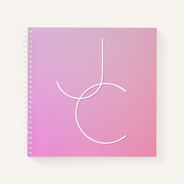 Modern 2 Overlapping Initials | Pink Ombre Notebook (Front)