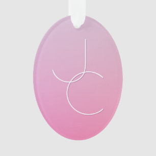 Modern 2 Overlapping Initials   Pink Ombre Ornament