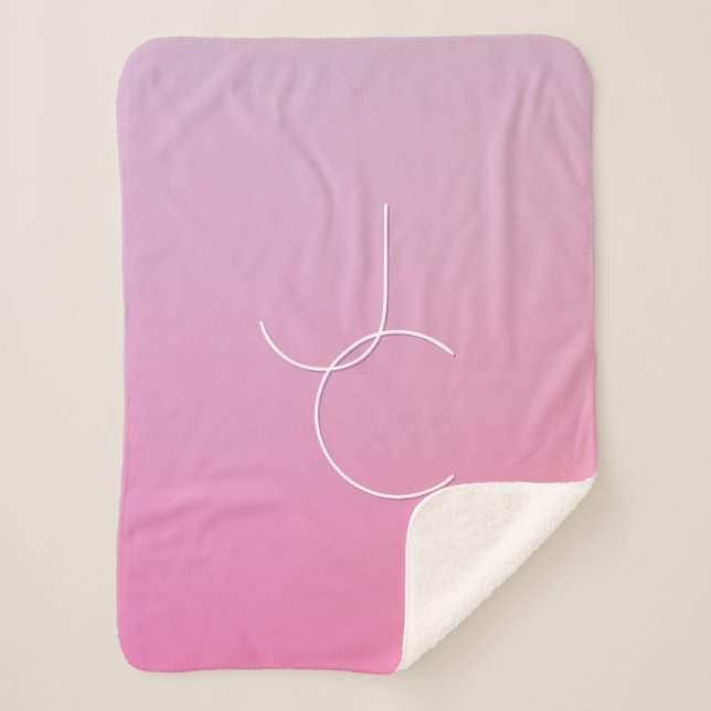 Modern 2 Overlapping Initials | Pink Ombre Sherpa Blanket (Front)