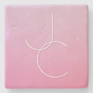 Modern 2 Overlapping Initials   Pink Ombre Stone Coaster