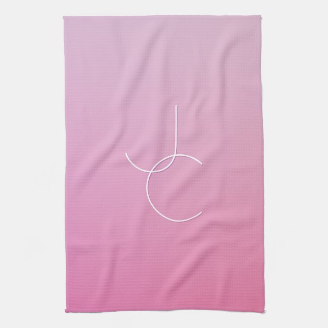 Modern 2 Overlapping Initials | Pink Ombre Tea Towel (Vertical)