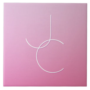 Modern 2 Overlapping Initials   Pink Ombre Tile
