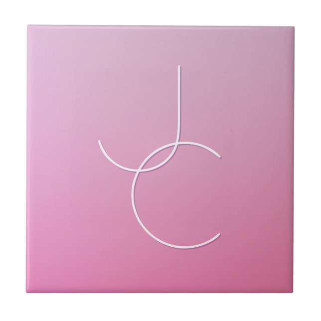 Modern 2 Overlapping Initials | Pink Ombre Tile (Front)