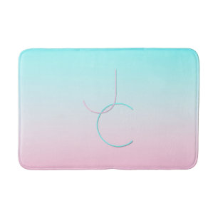 Modern 2 Overlapping Initials Turquoise Pink Bath Mat