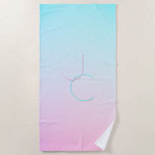 Modern 2 Overlapping Initials Turquoise Pink Beach Towel