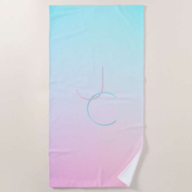 Modern 2 Overlapping Initials | Turquoise Pink Beach Towel (Front)