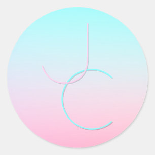 Modern 2 Overlapping Initials Turquoise Pink Classic Round Sticker
