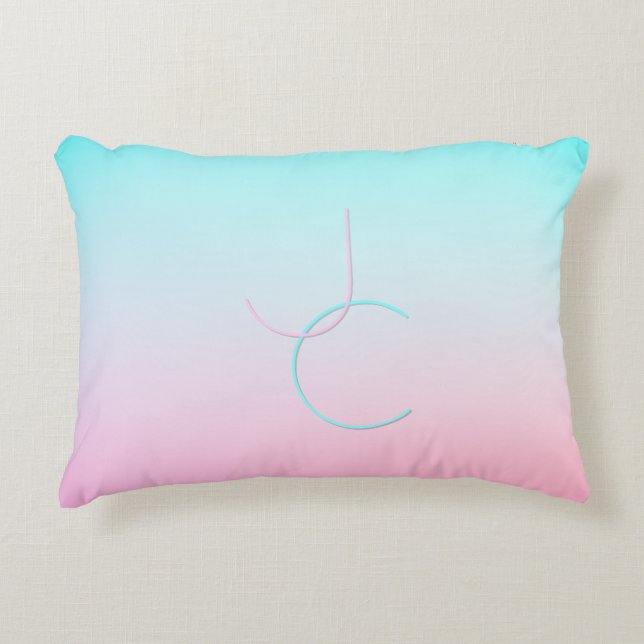 Modern 2 Overlapping Initials | Turquoise Pink Decorative Cushion (Front)