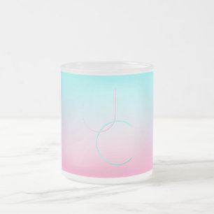 Modern 2 Overlapping Initials   Turquoise Pink Frosted Glass Coffee Mug