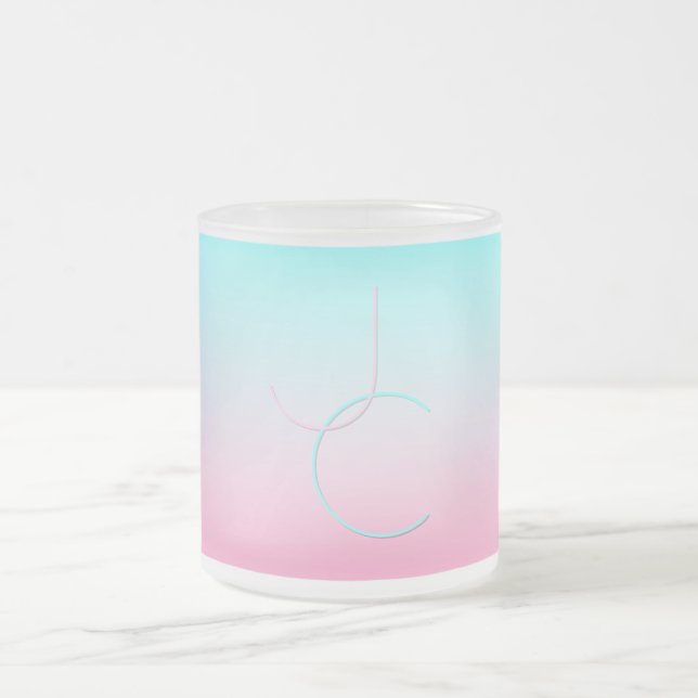 Modern 2 Overlapping Initials | Turquoise Pink Frosted Glass Coffee Mug (Center)