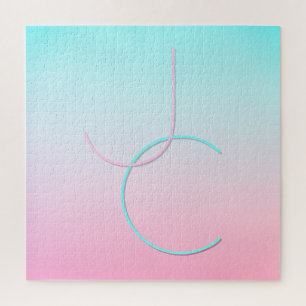 Modern 2 Overlapping Initials Turquoise Pink Jigsaw Puzzle