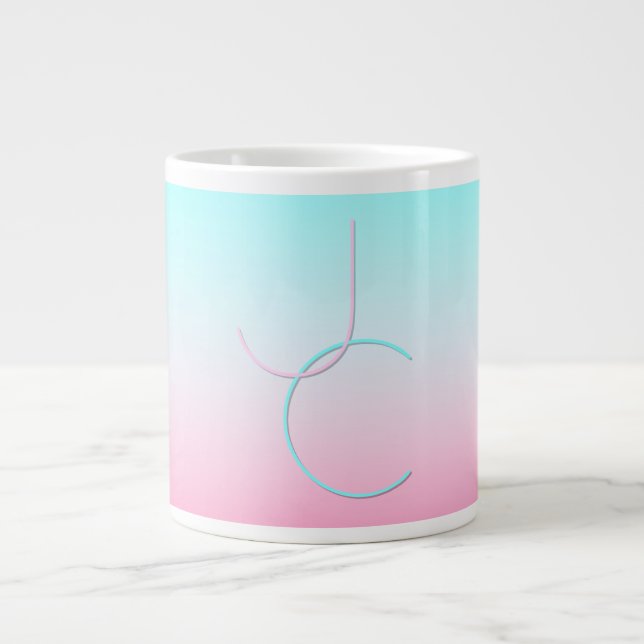 Modern 2 Overlapping Initials | Turquoise Pink Large Coffee Mug (Front)