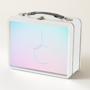 Modern 2 Overlapping Initials   Turquoise Pink Metal Lunch Box