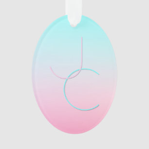 Modern 2 Overlapping Initials   Turquoise Pink Ornament