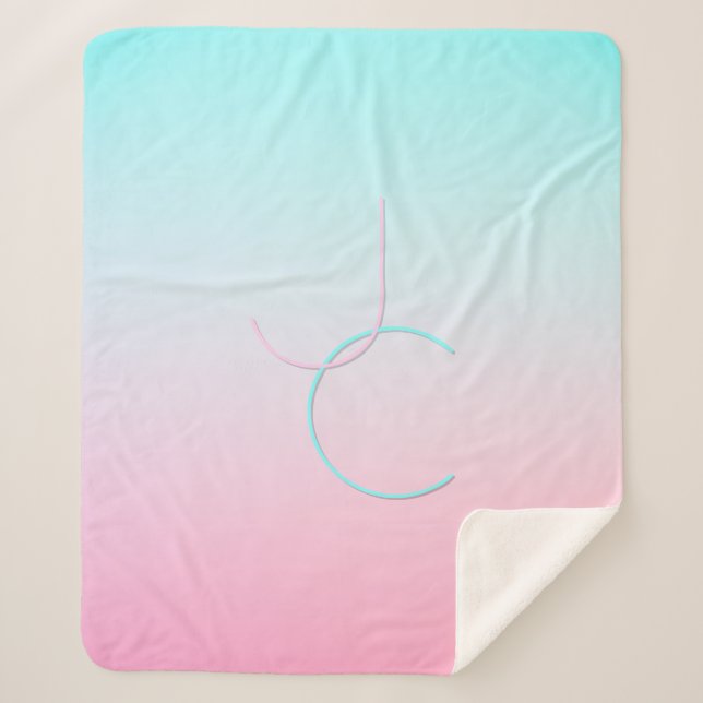 Modern 2 Overlapping Initials | Turquoise Pink Sherpa Blanket (Front)