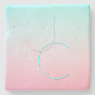 Modern 2 Overlapping Initials Turquoise Pink Stone Coaster