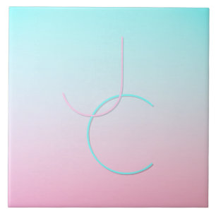Modern 2 Overlapping Initials Turquoise Pink Tile
