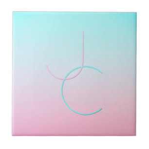 Modern 2 Overlapping Initials Turquoise Pink Tile