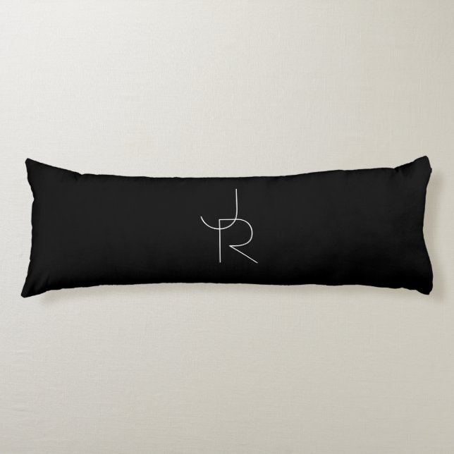 Modern 2 Overlapping Initials | White on Black Body Cushion (Front)