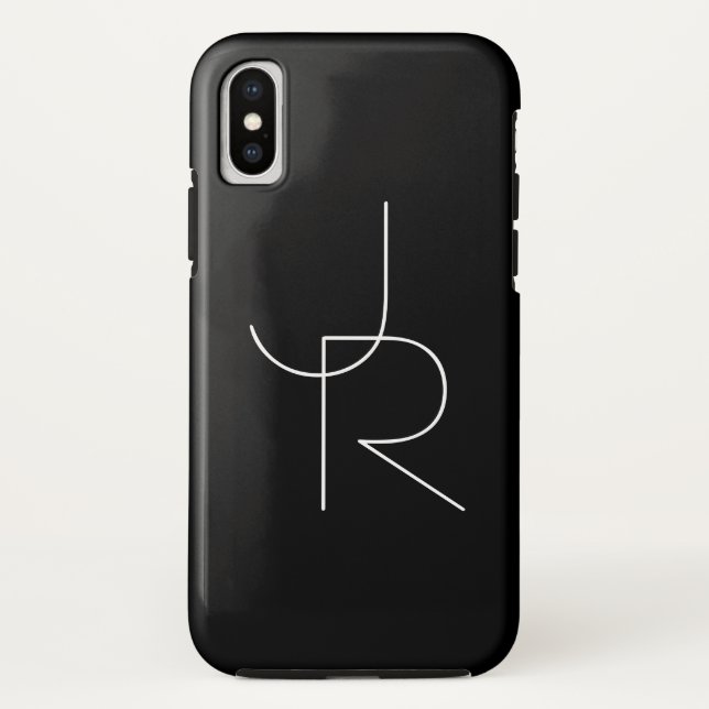 Modern 2 Overlapping Initials | White on Black Case-Mate iPhone Case (Back)